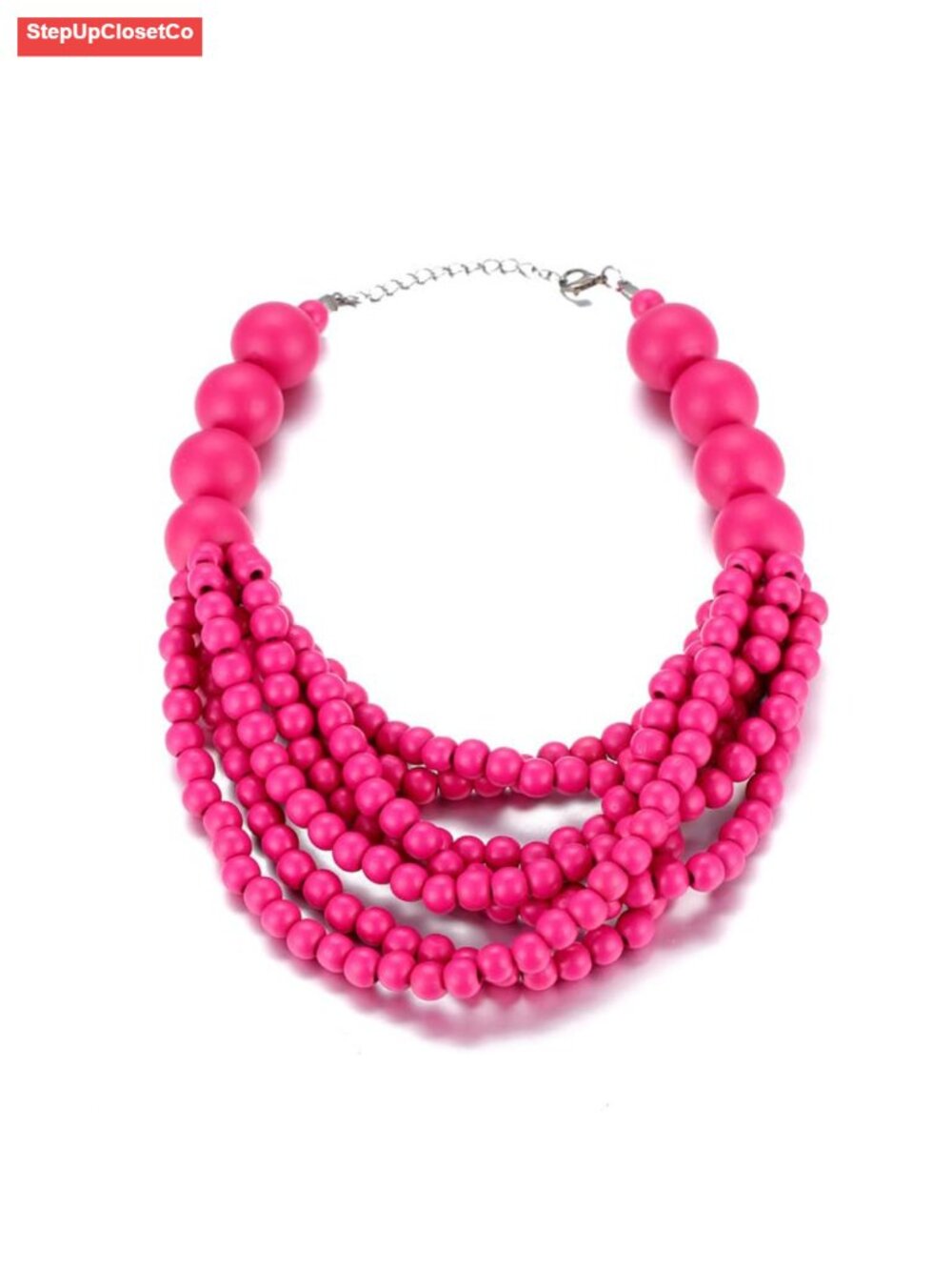 Multilayer Wooden Rainbow Beaded Bib Choker Necklace Bohemian Ethnic Statement